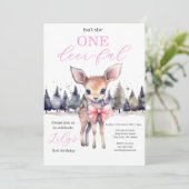 Isn’t She One Deer-ful First Birthday Invitation Kaart (Staand voorkant)