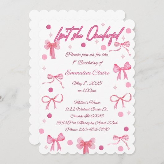 Isn't She Onderful First Birthday Invitation Kaart (Voorkant / Achterkant)