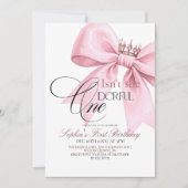 Isn't she Onederful Pink Bow 1st Birthday Party Kaart (Voorkant)