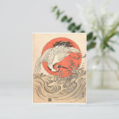 Isoda Koryusai - Crane, Waves en Rising Sun Briefkaart (Staand voorkant)