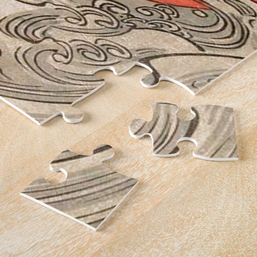 Isoda Koryusai - Crane, Waves en Rising Sun Legpuzzel (Zijkant)