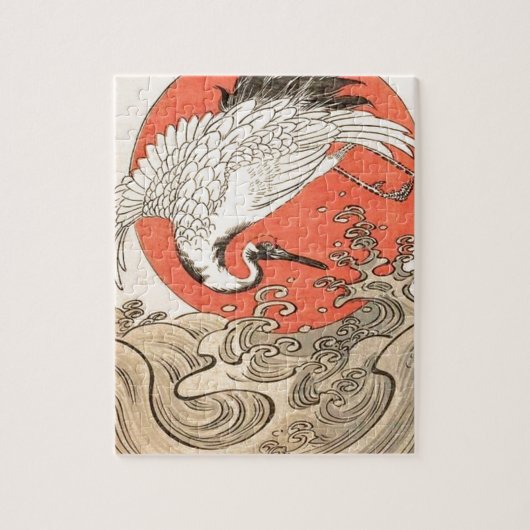 Isoda Koryusai - Crane, Waves en Rising Sun Legpuzzel (Verticaal)