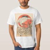 Isoda Koryusai - Crane, Waves en Rising Sun T-shirt (Voorkant)