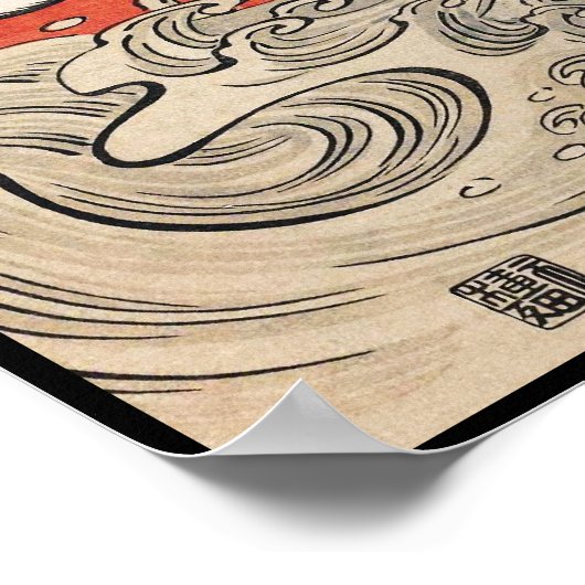 Isoda Koryusai Crane Waves en stijgende zon Poster (Hoek)