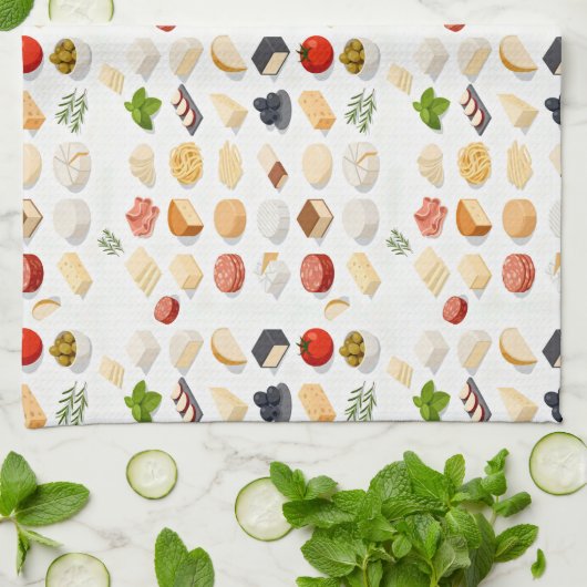 Isometric seamless pattern of various cheeses theedoek (Gevouwen)