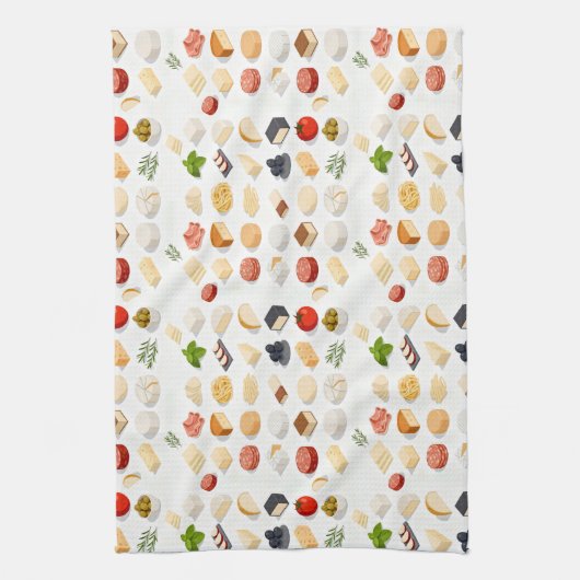 Isometric seamless pattern of various cheeses theedoek (Verticaal)