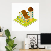 Isometrisch appartementsgebouw poster (Thuiskantoor)