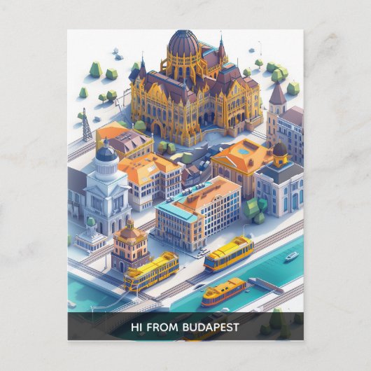 Isometrisch Budapest Travel Briefkaart (Voorkant)