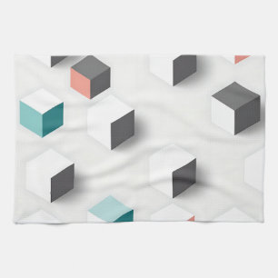Isometrische 3D-kubussen Geometrisch Abstract Patr Theedoek