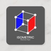 Isometrische kubus — wit, blauw en rood op grijs vierkante visitekaartje (Voorkant)