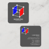 Isometrische kubus — wit, blauw en rood op grijs vierkante visitekaartje (Voorkant / Achterkant)