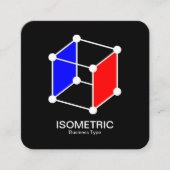 Isometrische kubus - wit, blauw en rood op zwart vierkante visitekaartje (Voorkant)