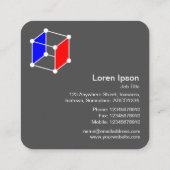Isometrische kubus - wit, blauw en rood op zwart vierkante visitekaartje (Achterkant)