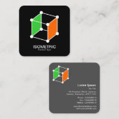 Isometrische kubus - wit, groen en Sinaasappel op  Vierkante Visitekaartje (Voorkant / Achterkant)