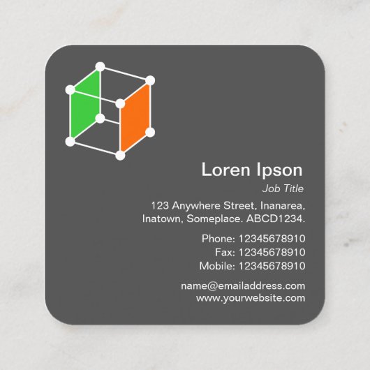 Isometrische kubus - wit, groen en Sinaasappel op  Vierkante Visitekaartje (Achterkant)