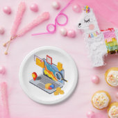 Isometrische laptop voor bedrijfsdata-analyse papieren bordje (Feest)