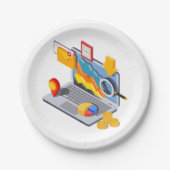 Isometrische laptop voor bedrijfsdata-analyse papieren bordje (Voorkant)