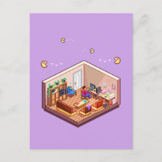 Isometrische Pixel Art Gaming PC Room Briefkaart