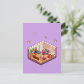 Isometrische Pixel Art Gaming PC Room Briefkaart (Staand voorkant)