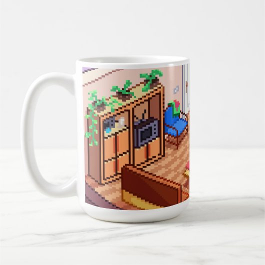 Isometrische Pixel Art Gaming PC Room Koffiemok (Links)