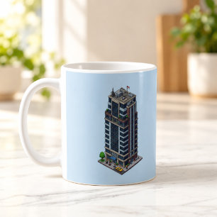 Isometrische Pixel Hotel Toren Stad Mok