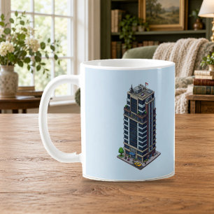 Isometrische Pixel Hotel Toren Stad Mok