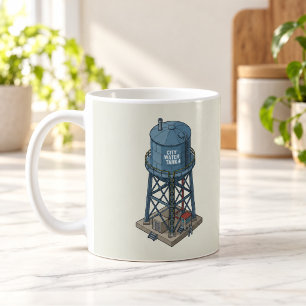 Isometrische Stad Water Tower Retro Mok