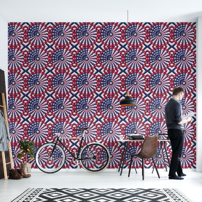 Isometrische VS Vlag Patroon Wallpaper & Curtain Behang (Woonkamer)