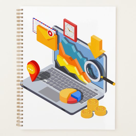 Isometrische zakelijke data-analyse laptop planner (Voorkant)