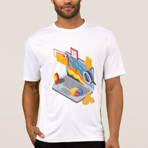 Isometrische zakelijke data-analyse laptop t-shirt