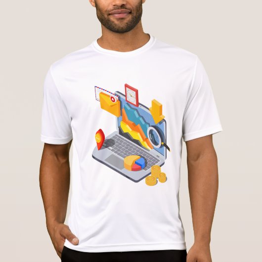 Isometrische zakelijke data-analyse laptop t-shirt (Voorkant)