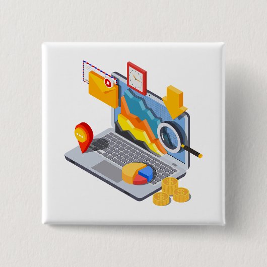 Isometrische zakelijke data-analyse laptop vierkante button 5,1 cm (Voorkant)