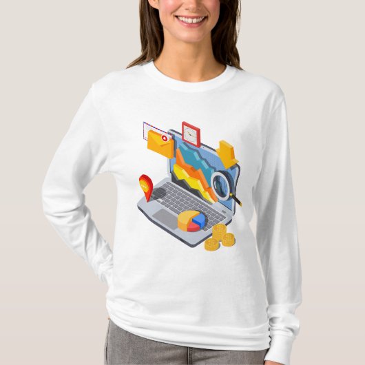 Isometrische zakelijke data-analyses laptop t-shirt (Voorkant)