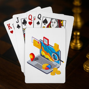 Isometrische zakelijke data-analytische laptop pokerkaarten