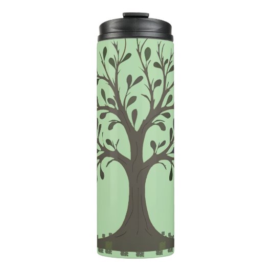 🌳 Isothermische levensboomfles in lichtgroen Thermosbeker (Voorkant)