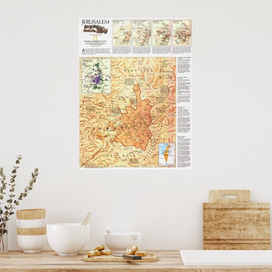 " Israël: 1996 Jeruzalem Geschiedenis MAP ... Poster (Keuken)