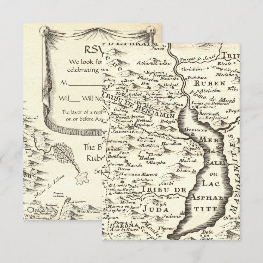 Israel Antiek kaart Bar Mitzvah RSVP Reactie (Voorkant / Achterkant)