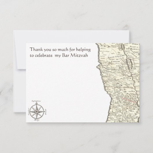 Israel Antiek Map Benjamin Bar Mitzvah Dank je Bedankkaart (Achterkant)