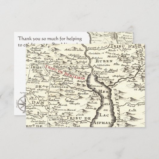 Israel Antiek Map Benjamin Bar Mitzvah Dank je Bedankkaart (Voorkant / Achterkant)