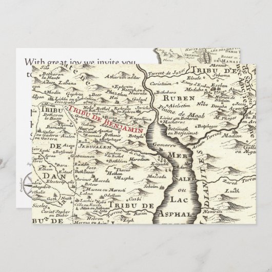 Israel Antiek Map Benjamin Bar Mitzvah Uitnodiging (Voorkant / Achterkant)