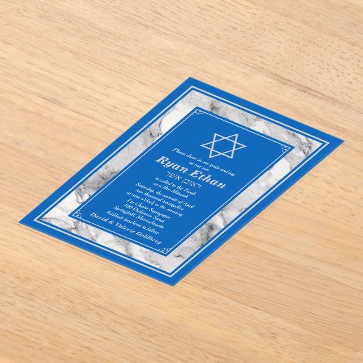 Israël Blauw Marmeren Ster van David Bar Mitswa Acryl Uitnodigingen (Laagn)