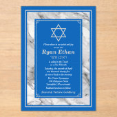 Israël Blauw Marmeren Ster van David Bar Mitswa Acryl Uitnodigingen (Voorkant)