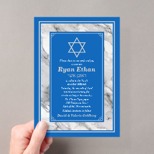Israël Blauwe Marmeren Ster van David Bar Mitzvah Acryl Uitnodigingen