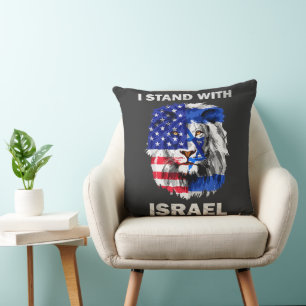 Israël en USA-vlag Leeuw _ Ik sta achter Israël Kussen
