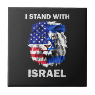 Israël en USA-vlag Leeuw _ Ik sta achter Israël Tegeltje