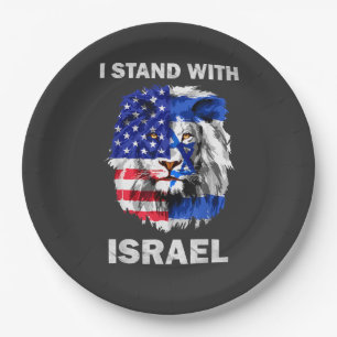 Israël en Vlag van de VS Leeuw _ Ik sta achter Isr Papieren Bordje