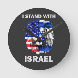 Israël en Vlag van de VS Leeuw _ Ik sta achter Isr Ronde Klok