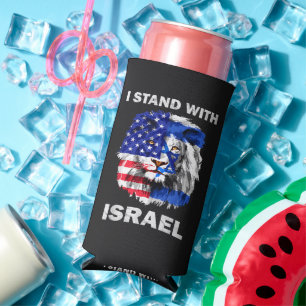Israël en Vlag van de VS Leeuw _ Ik sta achter Isr Seltzer Blikjeskoeler