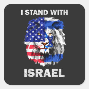 Israël en Vlag van de VS Leeuw _ Ik sta achter Isr Vierkante Sticker