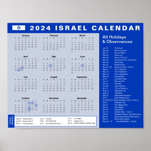 Israel Feestdagen Kalender 2024 לוחשנה Downloaden Poster (Voorkant)